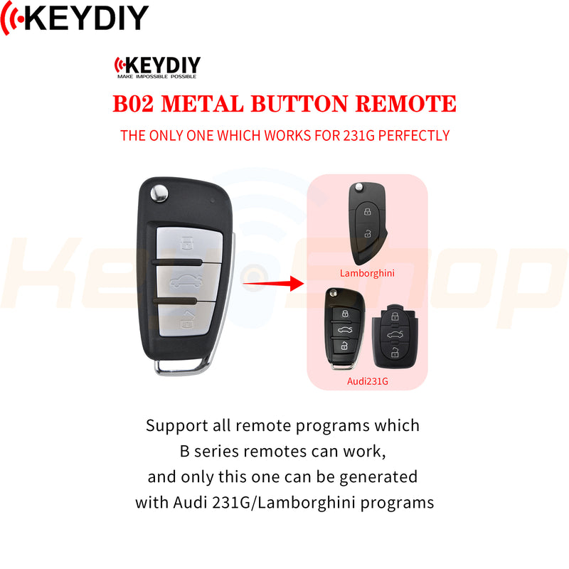 KeyDIY Audi-Style Wired Universal Flip Remote Key "Special" | 3-Buttons | KD | B02-3 (Silver)