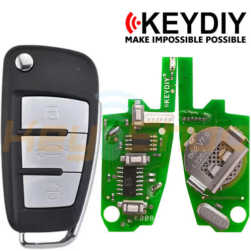 KeyDIY Audi-Style Wired Universal Flip Remote Key | 3-Buttons | KD | B02-3 (Silver)