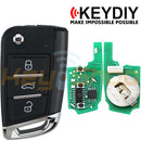 KeyDIY Volkswagen / Skoda / Seat MQB-Style Wired Universal Flip Remote Key | 3-Buttons | KD | B15-3