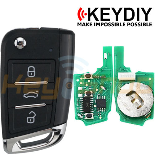 KeyDIY Volkswagen/Skoda/Seat MQB-Style Wired Universal Flip Remote Key | 3-Buttons | KD | B15-3