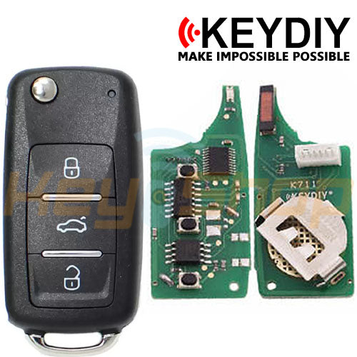 KeyDIY Volkswagen/Skoda/Seat-Style Wireless Universal Flip Remote Key | 3-Buttons | KD | NB08-3