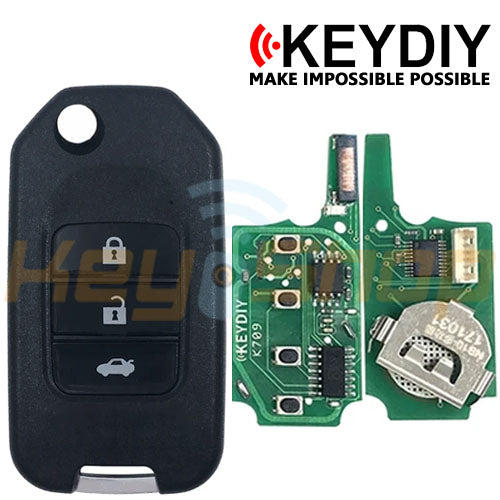 KeyDIY Honda-Style Wireless Universal Flip Remote Key | 3-Buttons | KD | NB10-3