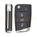 Flip Remote Key Shell / Volkswagen  / 3 Buttons / HU162t / MQB / Inserted OEM Blade