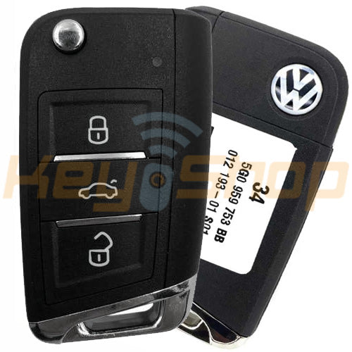 2013+ Volkswagen/Skoda/Seat Smart Flip Key | ID48-MQB | 3-Buttons | HU66 | 434MHz | 5G0-959-753-BB (OEM)
