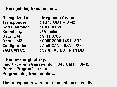 Software 187 / Key copier onto TS48 / CN6 / KD48 transponder