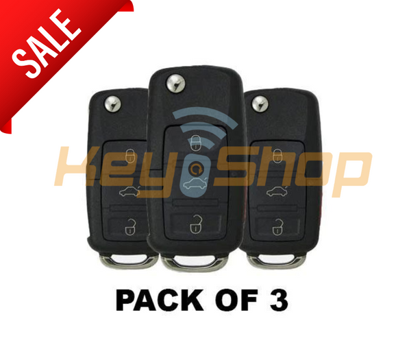 Bundle: 3 x Volkswagen 2011-2016 / 4-Button Remote Flip Key (Pack of 3)